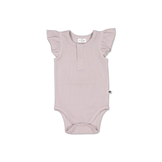 Lavender Rib Flutter Bodysuit, designed by Burrow and Be